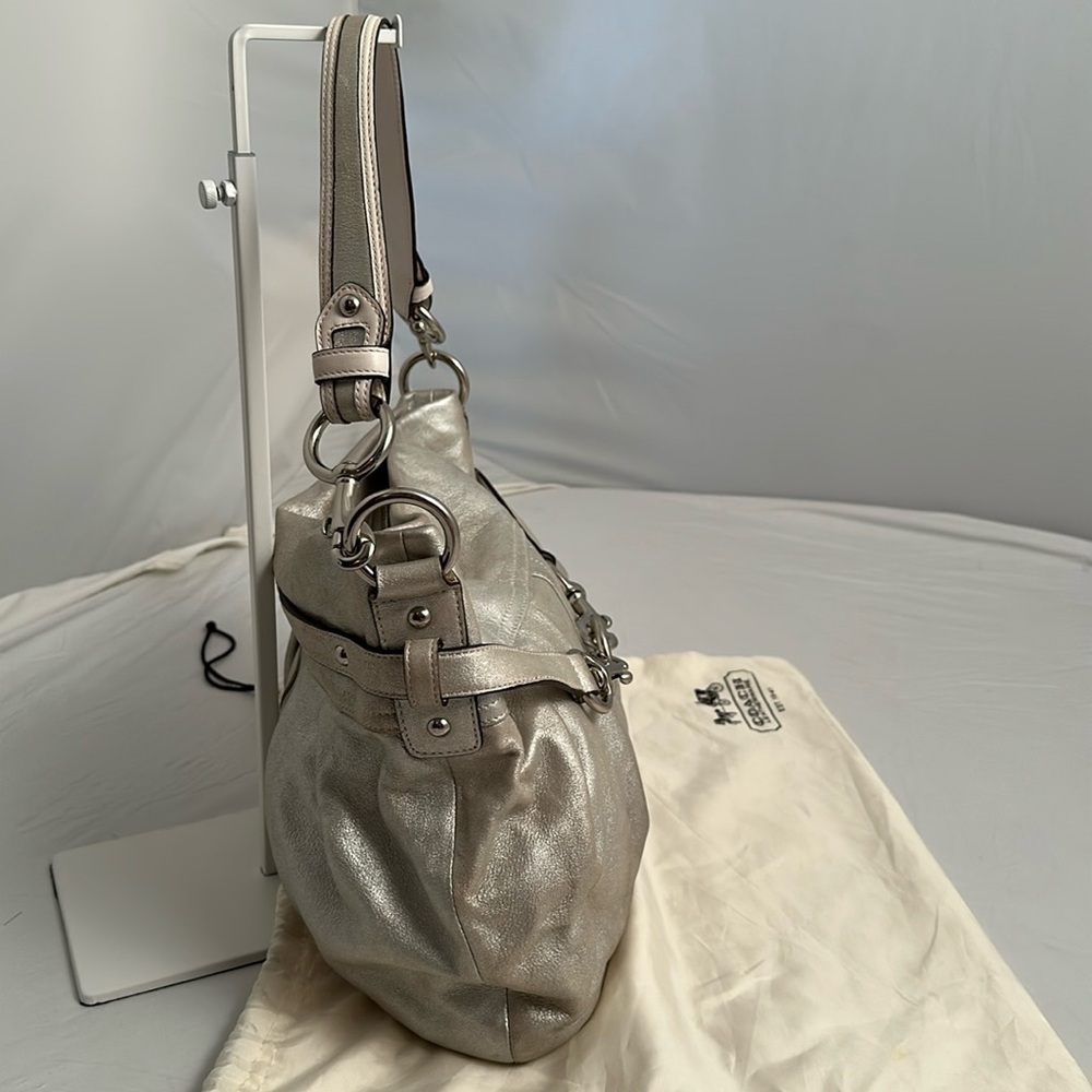 Coach silver metallic soft goat suede leather hobo bag with nickel hardware - Picture 5 of 15